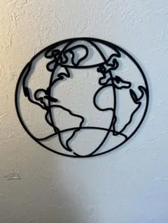 地球 ウォールアート 一筆書き風｜世界地図 北欧 モノトーン 壁飾り