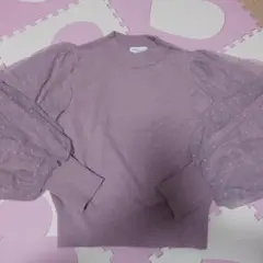 earth music アース　チュール袖　ピンク　くすみピンク　ニット