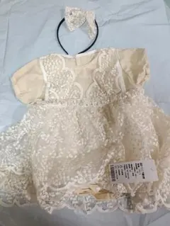 レース装飾 ベビードレス サイズ80 ヘアバンド付き