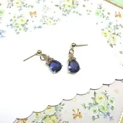 No.406☆雫×フラワー（パープル） ピアス イヤリング マスクチャーム