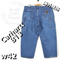 カーハートデニムワークペインターパンツ極太レザーロゴw42USAアメリカ古着