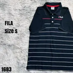 FILA フィラ 美品 ストライプ ポロシャツ ブラック系 S 1683
