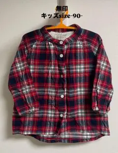 無印 キッズ 子供服　チェック柄シャツワンピース 赤×ネイビー