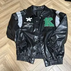 スタジャン 合成皮革 ブラック刺繍