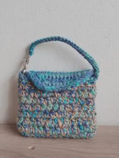 ポーチ型バッグチャーム 麻紐 グラデーションブルー