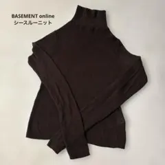 ベースメントオンライン シースルーカットソー ボトルネック ブラウン