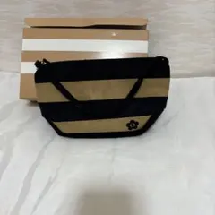 MARY QUANT 黒とベージュのストライプポーチ