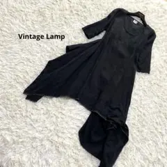 Vintage Lamp変形ワンピース リネン100% ラウンドカラー ブラック