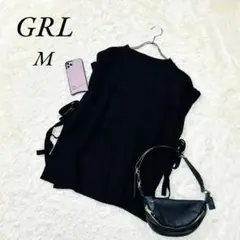 《GRL/グレイル》ノースリーブニット/セーター/リブ編み/サイドリボン/黒/M