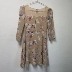 プロポーションボディドレッシング　花柄　長袖ワンピース ベージュ　サイズ2