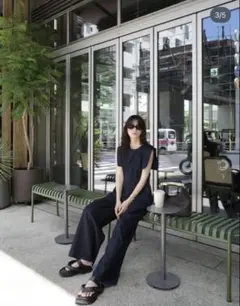 clane SQUARE SLEEVE DENIM ALL IN ONE