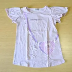 新品タグ付き　綿100%フリル袖Tシャツ 　ピンク/ ユニコーン柄 110 cm