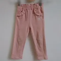 ウサギ刺繍付きピンクロングパンツ