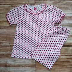 新品 未使用 赤色 白色 ハート 総柄 半袖 パジャマ 女の子 120