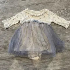 mamaraku 花柄×チュール 長袖ロンパース 70