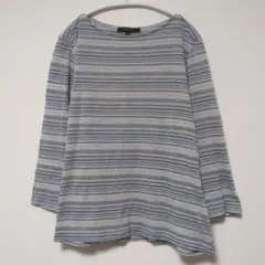 美品 エッシュ【42】ボーダーカットソー ボートネック 七分袖 大きいサイズ