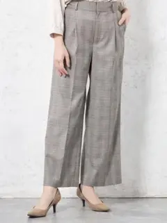 新品タグ付き　グレー系チェック ワイドパンツ　13号
