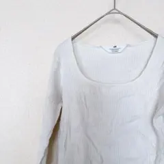 早い者勝ち✨️H&M リブ編み ホワイト 長袖 トップス スクエアネック リブ