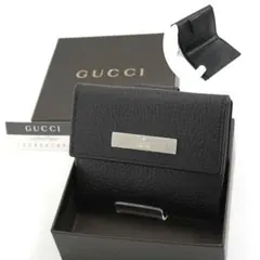 ✨Sランク・箱付き✨　GUCCI ミニ財布　ロゴプレート　二つ折り　ブラック