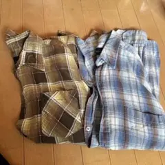 チェック柄 ネルシャツ 長袖 2枚セット カジュアルシャツ 古着 春夏