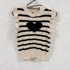 SHEIN ハート柄 ニット ノースリーブ 女の子 ボーダー ニットベストのサムネイル