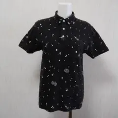 graniph 宇宙柄 ボタンダウン半袖ポロシャツ ブラック メンズ Sのサムネイル