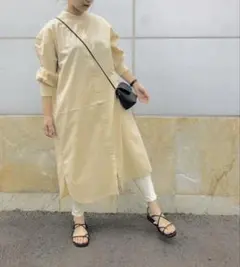 コットンギャザー ロングシャツワンピースXS