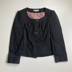 オフィス ノーカラージャケット ショートジャケット ブラック 通勤 フォーマル
