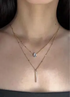 ゴールド2連ネックレス（クリスタル・バー）