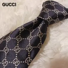 極美品★GUCCI ネクタイ GG柄 ダークグレー シルバー
