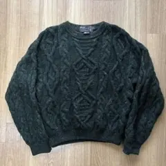80s 90s フィッシャーマンニット 深緑 vintage グリーン