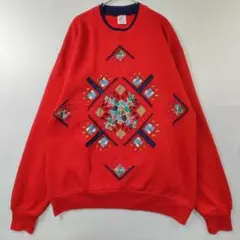 ジャージーズ　スウェット　トレーナー　80s　パッチワーク　USA製　レッド　L