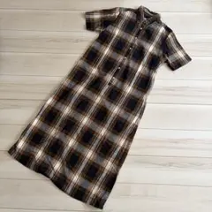 【美品】サニークラウズ 半袖 チェック柄 ロングシャツワンピース フェリシモのサムネイル
