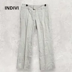 INDIVI Riopele生地 ワイドパンツ 36 S グレージュ 美脚 脚長のサムネイル