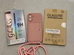 ピンク ストラップ付き iPhone16ケースフィルムセット