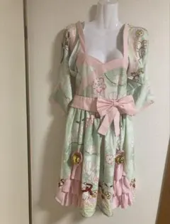 ロリータワンピース猫柄鈴付きピンク