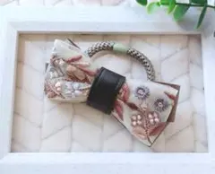 【伸びにくい♪】フラワー　インド刺繍リボンヘアゴム（ナチュラルカーキ）のサムネイル