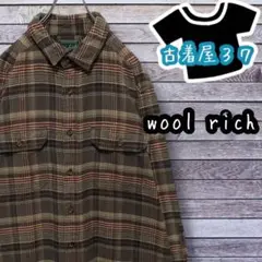 古着ウールリッチチェック柄パッチロゴ⻑袖ネルシャツ茶色ブラウンL