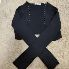 ココディール　パール付きリブショートカーディガン