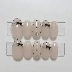 【現品】ネイルチップ 韓国風 マグネット シンプル ドット リボン ガーリー