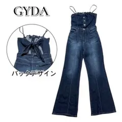 GYDA バック リボン デニム ロンパース インディゴ フレア ブーツカットのサムネイル