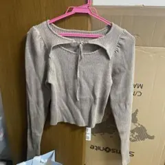 リブニット ベージュ 長袖 トップス