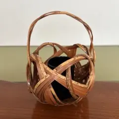 【未使用品】　竹製編み込みデザイン花器　茶道具 虎斑竹