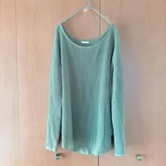 透かし編み　長袖ニット　オリーブグリーン XL