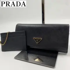 【✨極美品✨】プラダ 長財布 三角ロゴ サフィアーノ ブラック 近年モデル