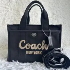 美品✨コーチ ショルダーバッグ 2way 現行 カーゴ キャンバス ブラック