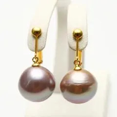 淡水真珠パールイヤリング　13mm　パープルカラー　誕生日　記念日　プレゼント