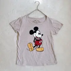 【美品】ディズニー ミッキーマウス Tシャツ Mサイズ 綿100% ベージュ