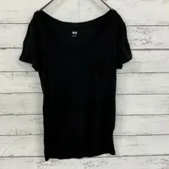 ジーユー Tシャツ フリル袖 Uネック 無地 レーヨン混 シンプル レイヤード