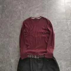 rib burgundy v neck long sleeve opium